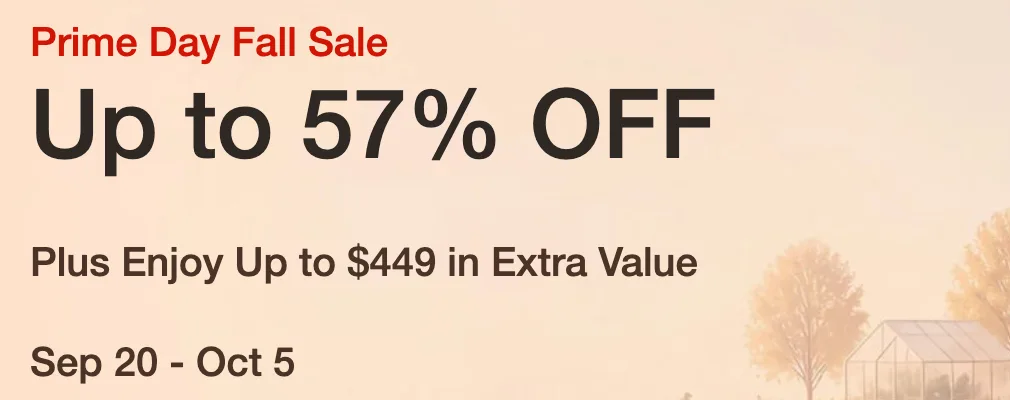EcoFlow’s earlier sale banner on the same page reading “Prime Day Fall Sale, Up to 57% OFF, Plus Enjoy Up to $449 in Extra Value, Sep 20 - Oct 5”.
